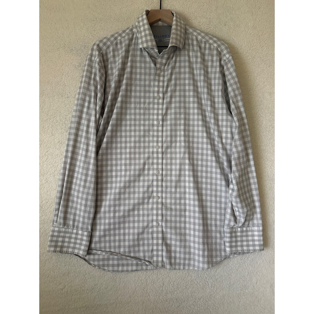 Twillory Dress Shirt Mens 16 34/35 Gray Gingham Slim Fit Performance Stretch LS